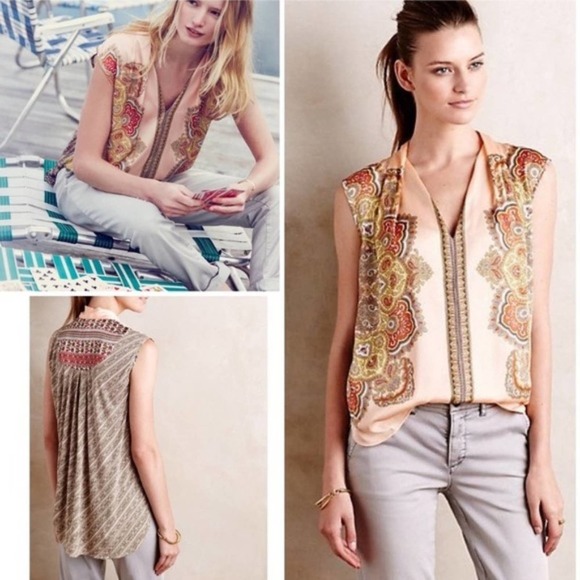 Anthropologie tiny scarf print top - Picture 1 of 8
